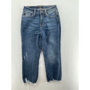 Judy Blume Juniors Size 1 High Waist Capri Jeans Raw Hem Stretch Distressed